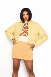 Yellow Cropped Faux Leather Jacket