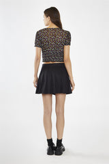 Black Mid-Rise Pleated Mini-Skirt