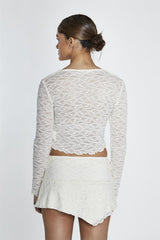 Low Waist Lace Mini Skirt in Cream Lace