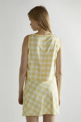 Yellow Ombre-Check V-Neck Crop-Top