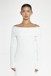 Knitted Bardot Maxi Dress - White