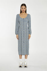 Scoop Neck Midaxi Dress - Blue Lime Ditsy