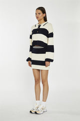 Navy-Cream Bodycon Knitted Mini-Skirt