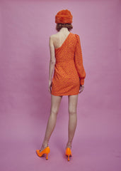Paige One Shoulder Mini-Dress -Orange/Red Heart