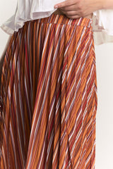 Glamorous Rust Stripe Pattern Side Split Midi Skirt