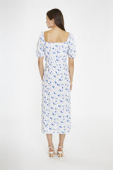 Blue Dot Vintage Floral Milkmaid Midi-Dress