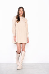 Stone Corduroy Collar Button Front Mini Dress
