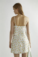 Orange-Pink Spring-Floral Tie-Front Crop-Top