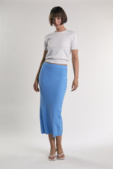Azure-Blue Textured-Knit Midi-Skirt
