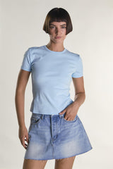 Light-Blue Round-Neckline Short Sleeve-Top