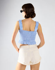 Ruched Frill Crop Top - Light Blue