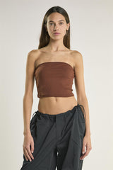 Brown Rib Bandeau Crop-Top
