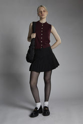 Burgundy Sleeveless-Vest Button-front-Top