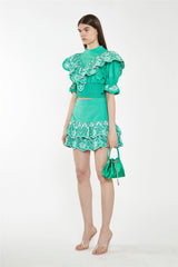 Green Broderie Ruffle Mini Skirt