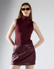 Burgundy Mock Neck Sleeveless Tank Bodysuit