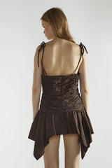 Brown V-neck Mini-Dress