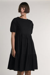 Black Tiered-Smock Midi-Dress