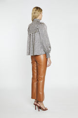 Leopard-Swirl Long-Sleeve Blouse