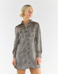 Black Stone Spot Print Shirt Dress