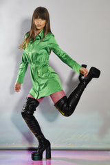 Green Fitted-Waist Shirt-Dress