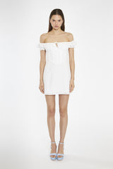 White-Broderie Bardot Corset Mini-Dress