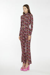 Black-60S-Flower Turtle-Neck Long Sleeve-Top
