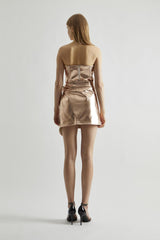 Light-Copper PU Wrap Mini-Skirt