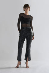 Black PU Flared Trousers