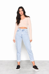 Light-Blue-Wash High-Waisted Crop-Jeans