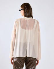 Cream Sheer Tie-Neck Blouse