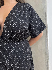 V - Neck Maxi Dress - Black White Dot