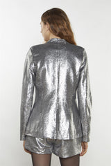 Matt-Silver-Sequin Collarless Blazer