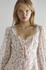 Pink Watercolour-Floral V-Neck Top