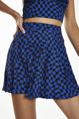 Blue Warped Checkerboard Mini-Skirt