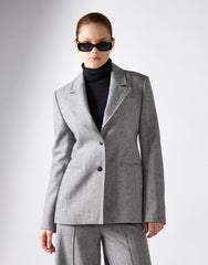 Grey Herringbone Double Button Blazer