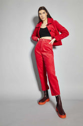 Lollipop-Red Corduroy Classic Cropped-Trousers