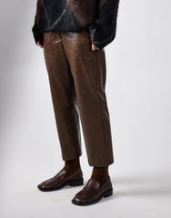 Brown Pu Straight Leg Cropped Trousers