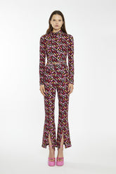 Black-60S-Flower Turtle-Neck Long Sleeve-Top