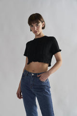 Black Ruffle Crop Tops