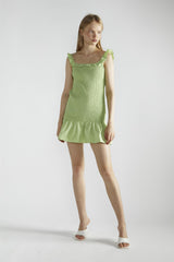 Apple-Green Square-Neck-Bodycon Mini-Dress