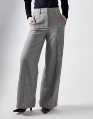 Grey Herringbone Wide Leg Suit Trousers