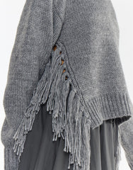 Grey Marl Fringe Trim Crew-Neck Jumper