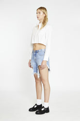 Mid-Stonewash Ripped Denim-Shorts