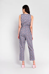 Multi-Fruit Print Tie Waist Sleeveless-Jumpsuit