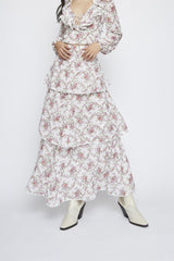 Romantic-Floral Chiffon Tiered Maxi-Skirt