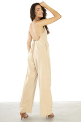 Rich-Sand Tie-Back Wide-leg-Jumpsuit
