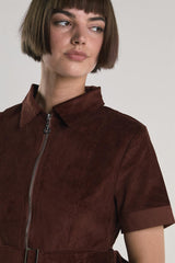Rust-Corduroy Half-Sleeve Mini-Dress