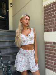 White Trellis Floral Crop-Top