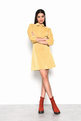 Ochre-PU Collared Mini Shirt-Dress