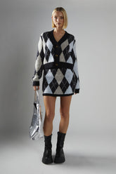 Black-Multi-Argyle Button-Down Cardigan